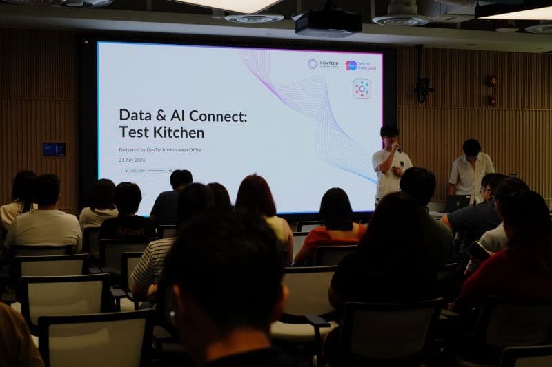 An audience facing the Data & AI Connect: Test Kitchen slide dated 21 July 2026.